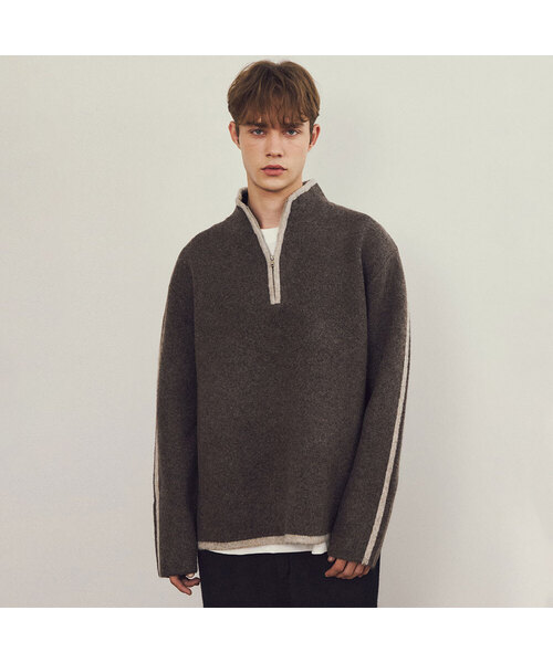 WEDNESDAY OASIS(ウェンズデーオアシス)の「オールウェイズ アラン ブラッシュド ハーフジップ ニット 3COLOR(ニット/セーター・メンズ・ブルー/ブラウン/ベージュ・LARGE/MEDIUM)」の2枚目の写真