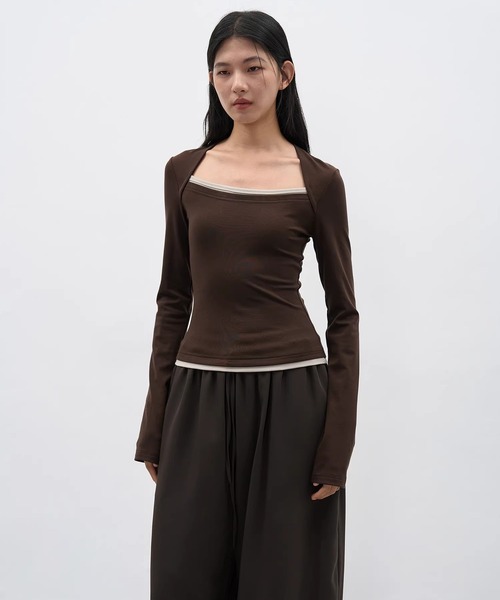 EIGHTHMONTH(エイスマンス)の「レイヤードデザイントップス EM25a162【EIGHTHMONTH】(Tシャツ/カットソー・レディース・ブラウン/ブラック・S/M)」の8枚目の写真