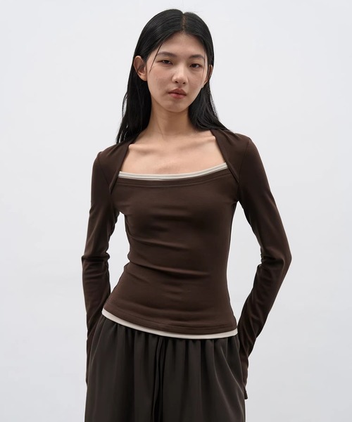 EIGHTHMONTH(エイスマンス)の「レイヤードデザイントップス EM25a162【EIGHTHMONTH】(Tシャツ/カットソー・レディース・ブラウン/ブラック・S/M)」の9枚目の写真