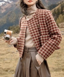 セール】ノーカラーツイードジャケット（ノーカラージャケット