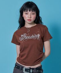 SEQUENZ（シークエンズ）の「【sqnz（エスキュンズ）】sqnz side shearing glitter tee / シャーリング 半袖 レディース Tシャツ プリント グリッター ちびT ピチT（Tシャツ/カットソー）」