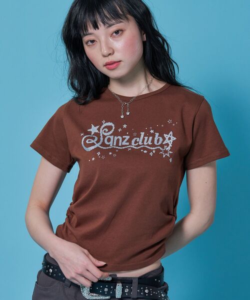 WEB限定 / サイドシャーリング / レディースラメプリントTシャツ /sqnz