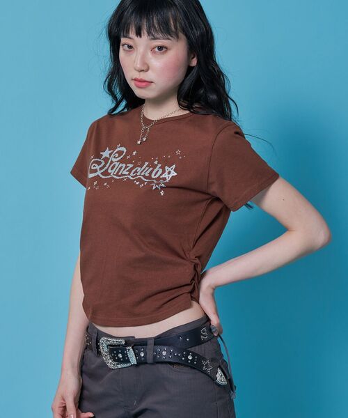 SEQUENZ（シークエンズ）の「※WEB限定 / サイドシャーリング / レディースラメプリントTシャツ /sqnz side shearing glitter tee（Tシャツ/カットソー・レディース・ブラウン/ホワイト/グリーン系その他3/ブラック・MEDIUM/SMALL）」の11枚目の写真