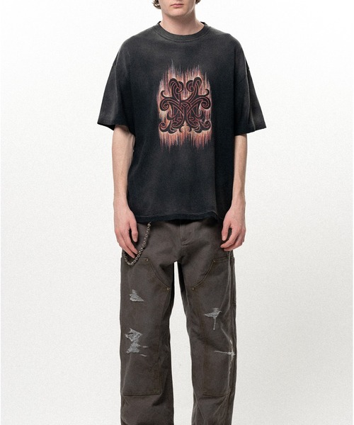 KAMIYA(カミヤ)の「"CRAYON FLAME" Distressed T-shirt(Tシャツ/カットソー・メンズ・レッド/ネイビー/ブラック・M/S)」の5枚目の写真