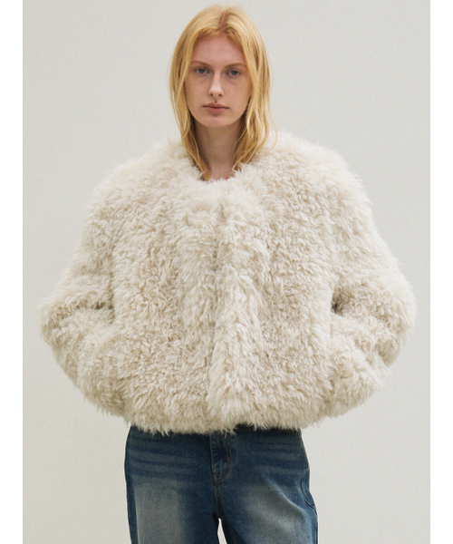 le(ル)の「fur round jacket (light gray)(ムートンコート・レディース・その他・FREE)」の1枚目の写真