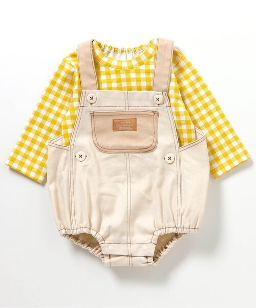 apres les cours(アプレレクール)の「配色ステッチサロペット+Tシャツセット(その他ベビーウェア・キッズ・アイボリー/インディゴブルー・80/70)」の12枚目の写真