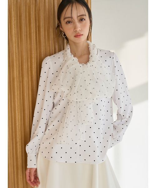 SNIDEL（スナイデル）の「チュールタイブラウス（シャツ/ブラウス・レディース・ホワイト/ドット/ミント・F）」の5枚目の写真