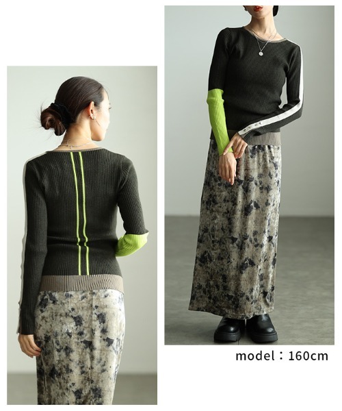 Sawa a la mode(サワアラモード)の「アシンメトリーカラーブロックリブニットトップス(ニット/セーター・レディース・チャコールグレー/ブラック・FREE)」の17枚目の写真