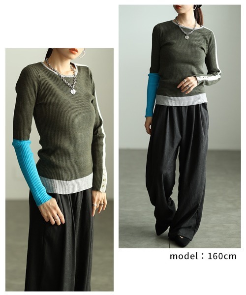 Sawa a la mode(サワアラモード)の「アシンメトリーカラーブロックリブニットトップス(ニット/セーター・レディース・チャコールグレー/ブラック・FREE)」の11枚目の写真