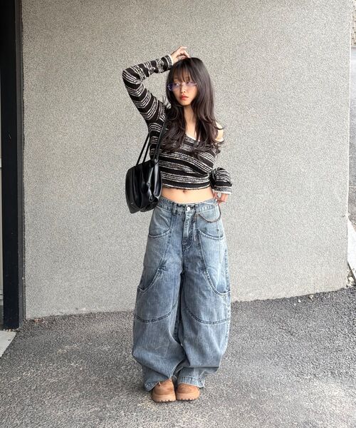 eastserviceshop(イーストサービスショップ)の「ガーデニングデニムワイドパンツ - インディゴブラウン(デニムパンツ・レディース・ダークブルー・50/48/46)」の7枚目の写真