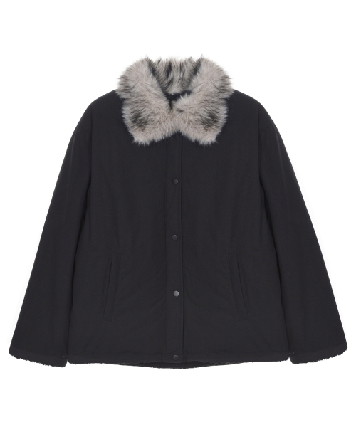 NICK&NICOLE(ニックアンドニコール)の「FUR HOOD SHORT JUMPER_BLACK(ムートンコート・レディース・その他・FREE)」の4枚目の写真