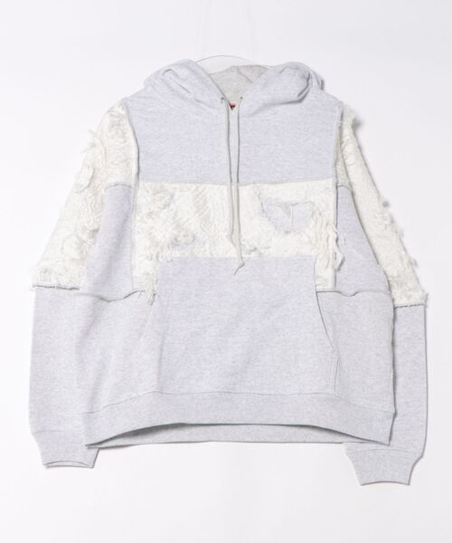 【REHERSALL】フリンジジャガードクルースウェットパーカー