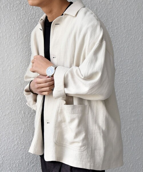 SHIPS any（シップス エニィ）の「SHIPS any:〈洗濯機可能〉NOVELTEX リネン/コットン ワッフル シャツ ジャケット◇（その他アウター・メンズ・ブラック/ナチュラル・SMALL/LARGE/MEDIUM）」の6枚目の写真