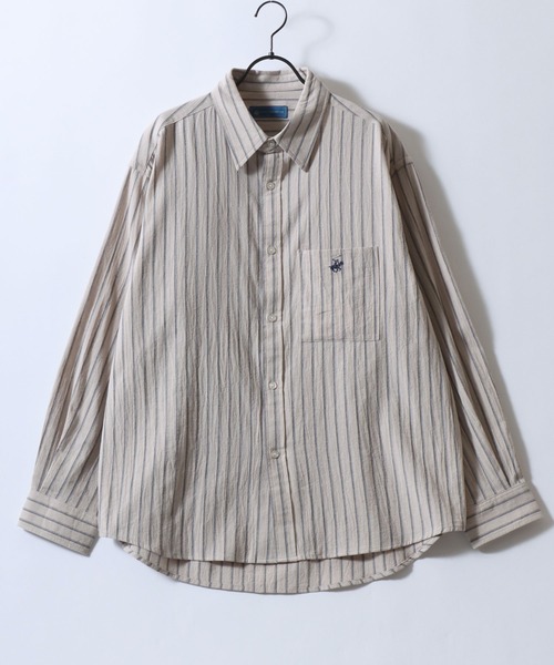 BEVERLY HILLS POLO CLUB(ビバリーヒルズポロクラブ)の「BEVERLY HILLS POLO CLUB/ビバリーヒルズポロクラブ オーバーサイズ ハイツイストコットン ワンポイント刺繍 無地 チェック ストライプ レギュラーカラーシャツ 長袖シャツ レディース メンズ(シャツ/ブラウス・メンズ・スミクロ/ベージュ系その他2/ブルー/オフホワイト/ベージュ系その他/ブラック系その他/ブルー系その他・M/LL/L)」の13枚目の写真