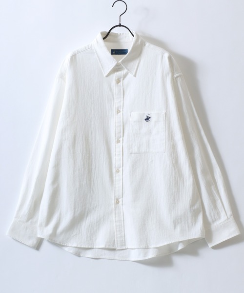 BEVERLY HILLS POLO CLUB(ビバリーヒルズポロクラブ)の「BEVERLY HILLS POLO CLUB/ビバリーヒルズポロクラブ オーバーサイズ ハイツイストコットン ワンポイント刺繍 無地 チェック ストライプ レギュラーカラーシャツ 長袖シャツ レディース メンズ(シャツ/ブラウス・メンズ・スミクロ/ベージュ系その他2/ブルー/オフホワイト/ベージュ系その他/ブラック系その他/ブルー系その他・M/LL/L)」の8枚目の写真