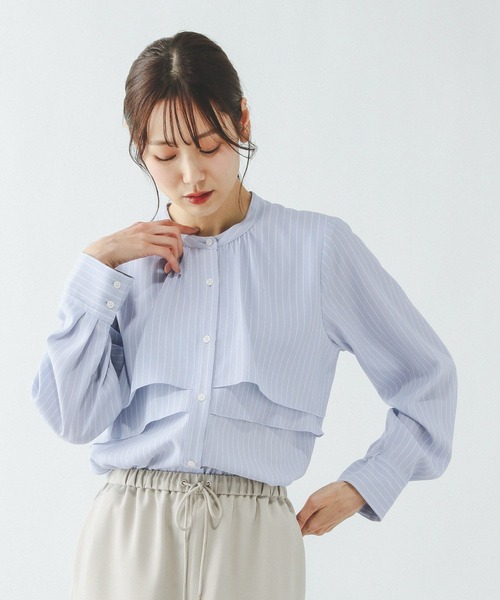 極美品　Drawerドゥロワー 今季即完売　コットンビックカラー比翼ブラウス 美品 ドゥロワー コットンブザム比翼スタンドカラーシャツ ブラウス
