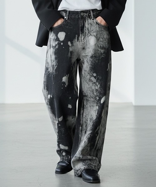 セール】Bleach-washed Wide-leg Denim Pants / ブリーチ加工 ワイド