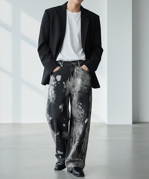 Theater code（シアターコード）の「Bleach-washed Wide-leg Denim Pants / ブリーチ加工 ワイドデニムパンツ 秋 秋服メンズ 2026年秋冬（デニムパンツ・メンズ・ブラック・M/L）」の22枚目の写真