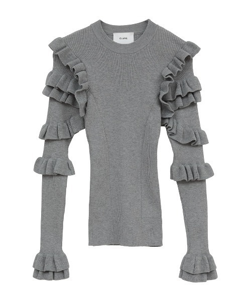 CLANE(クラネ)の「CLANE/クラネ/FRILL SLEEVE KNIT TOPS(ニット/セーター・レディース・グレー/ブラック/その他24・1)」の2枚目の写真