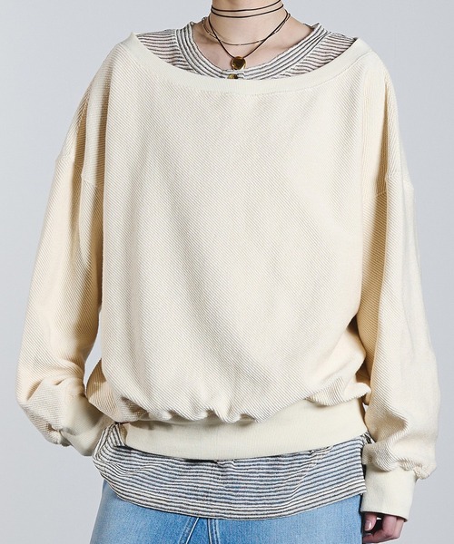 ROSE BUD(ローズバッド)の「OFF SHOULDER INLEY PULLOVER(スウェット・レディース・ライトブルー/ブラック/オフホワイト・ONE SIZE)」の1枚目の写真