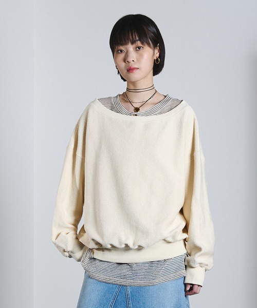 ROSE BUD（ローズバッド）の「OFF SHOULDER INLEY PULLOVER（スウェット・レディース・ライトブルー/ブラック/オフホワイト・ONE SIZE）」の4枚目の写真