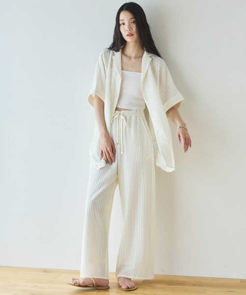 Doux archives(ドゥアルシーヴ)の「【セットアップ対応】メッシュレースオーバーシャツ(シャツ/ブラウス・レディース・ブラック/オフホワイト・FREE)」の5枚目の写真