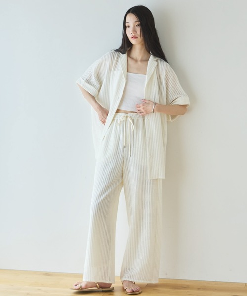 Doux archives(ドゥアルシーヴ)の「【セットアップ対応】メッシュレースオーバーシャツ(シャツ/ブラウス・レディース・ブラック/オフホワイト・FREE)」の6枚目の写真