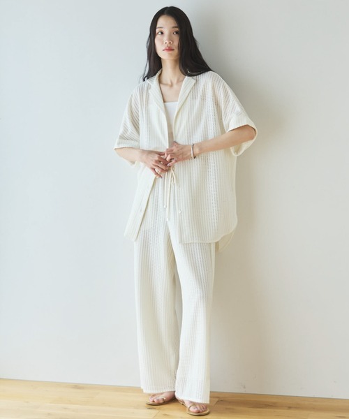 Doux archives(ドゥアルシーヴ)の「【セットアップ対応】メッシュレースオーバーシャツ(シャツ/ブラウス・レディース・ブラック/オフホワイト・FREE)」の7枚目の写真