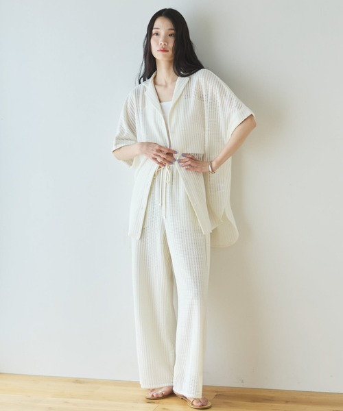 Doux archives(ドゥアルシーヴ)の「【セットアップ対応】メッシュレースオーバーシャツ(シャツ/ブラウス・レディース・ブラック/オフホワイト・FREE)」の8枚目の写真