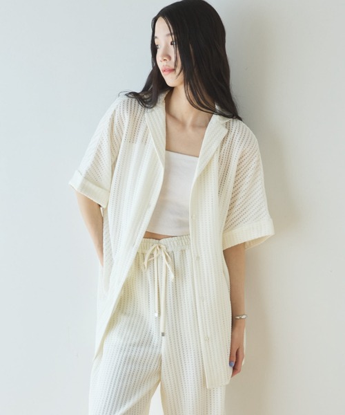 Doux archives(ドゥアルシーヴ)の「【セットアップ対応】メッシュレースオーバーシャツ(シャツ/ブラウス・レディース・ブラック/オフホワイト・FREE)」の15枚目の写真