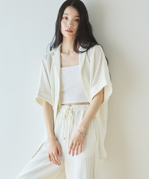 Doux archives(ドゥアルシーヴ)の「【セットアップ対応】メッシュレースオーバーシャツ(シャツ/ブラウス・レディース・ブラック/オフホワイト・FREE)」の16枚目の写真