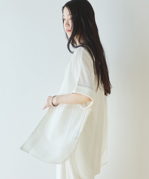 Doux archives(ドゥアルシーヴ)の「【セットアップ対応】メッシュレースオーバーシャツ(シャツ/ブラウス・レディース・ブラック/オフホワイト・FREE)」の18枚目の写真