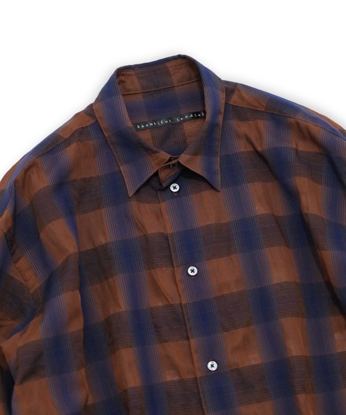 my beautiful landlet(マイビューティフルランドレット)の「【my beautiful landlet】 SIZZLE CHECK/CALVIA STRIPE OVERSIZE SHIRT(シャツ/ブラウス・メンズ・ブルー/チェック/ブラウン/ブラック/ライム/ベージュ・1/0)」の19枚目の写真