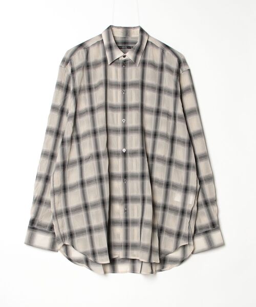 my beautiful landlet(マイビューティフルランドレット)の「【my beautiful landlet】 SIZZLE CHECK/CALVIA STRIPE OVERSIZE SHIRT(シャツ/ブラウス・メンズ・ブルー/チェック/ブラウン/ブラック/ライム/ベージュ・1/0)」の11枚目の写真