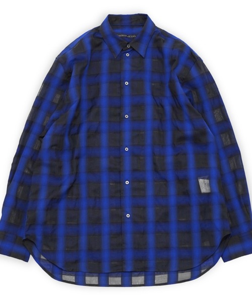 my beautiful landlet(マイビューティフルランドレット)の「【my beautiful landlet】 SIZZLE CHECK/CALVIA STRIPE OVERSIZE SHIRT(シャツ/ブラウス・メンズ・ブルー/チェック/ブラウン/ブラック/ライム/ベージュ・1/0)」の9枚目の写真