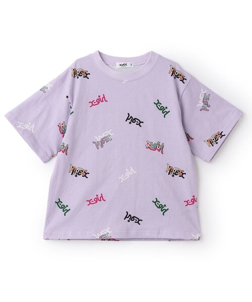 X-girl Stages（エックスガールステージス）の「【人気商品再入荷】【直営店で取り扱い無し】ミルズロゴ総柄半袖Tシャツ（Tシャツ/カットソー・キッズ・ラベンダー/ブラック/オフホワイト・130cm/120cm/140cm/110cm/100cm）」の3枚目の写真