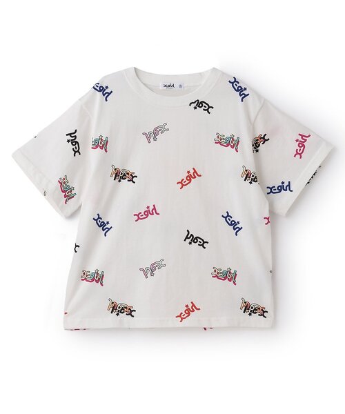 X-girl Stages（エックスガールステージス）の「【人気商品再入荷】【直営店で取り扱い無し】ミルズロゴ総柄半袖Tシャツ（Tシャツ/カットソー・キッズ・ラベンダー/ブラック/オフホワイト・130cm/120cm/140cm/110cm/100cm）」の2枚目の写真