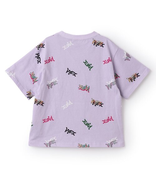X-girl Stages（エックスガールステージス）の「【人気商品再入荷】【直営店で取り扱い無し】ミルズロゴ総柄半袖Tシャツ（Tシャツ/カットソー・キッズ・ラベンダー/ブラック/オフホワイト・130cm/120cm/140cm/110cm/100cm）」の4枚目の写真
