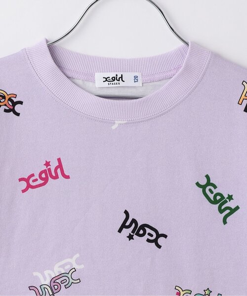 X-girl Stages（エックスガールステージス）の「【人気商品再入荷】【直営店で取り扱い無し】ミルズロゴ総柄半袖Tシャツ（Tシャツ/カットソー・キッズ・ラベンダー/ブラック/オフホワイト・130cm/120cm/140cm/110cm/100cm）」の5枚目の写真