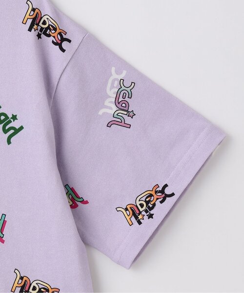 X-girl Stages（エックスガールステージス）の「【人気商品再入荷】【直営店で取り扱い無し】ミルズロゴ総柄半袖Tシャツ（Tシャツ/カットソー・キッズ・ラベンダー/ブラック/オフホワイト・130cm/120cm/140cm/110cm/100cm）」の6枚目の写真