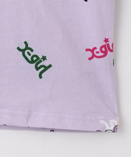 X-girl Stages（エックスガールステージス）の「【人気商品再入荷】【直営店で取り扱い無し】ミルズロゴ総柄半袖Tシャツ（Tシャツ/カットソー・キッズ・ラベンダー/ブラック/オフホワイト・130cm/120cm/140cm/110cm/100cm）」の7枚目の写真