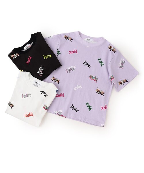 X-girl Stages（エックスガールステージス）の「【人気商品再入荷】【直営店で取り扱い無し】ミルズロゴ総柄半袖Tシャツ（Tシャツ/カットソー・キッズ・ラベンダー/ブラック/オフホワイト・130cm/120cm/140cm/110cm/100cm）」の9枚目の写真