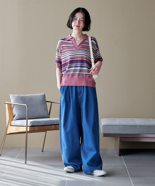 FREAK'S STORE（フリークスストア）の「FIT MAGIC マーベルト タック カーブパンツ/タックカーブデニム/バレルデニム（デニムパンツ・レディース・オフホワイト/オリーブ/ネイビー/ブルー・SMALL/MEDIUM）」の13枚目の写真