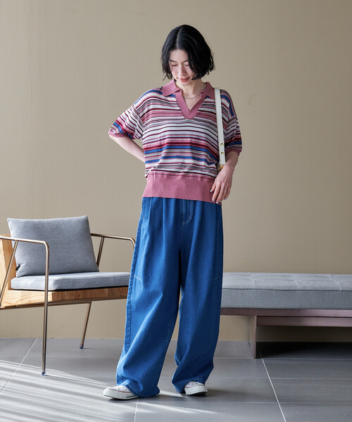 FREAK'S STORE（フリークスストア）の「FIT MAGIC マーベルト タック カーブパンツ/タックカーブデニム/バレルデニム（デニムパンツ・レディース・オフホワイト/オリーブ/ネイビー/ブルー・SMALL/MEDIUM）」の14枚目の写真