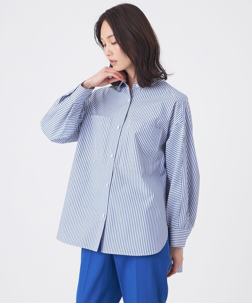 TRANS WORK(トランスワーク)の「【ウォッシャブル】ブルーストライプシャツ(シャツ/ブラウス・レディース・ブルー/ブルー系その他4・38)」の2枚目の写真