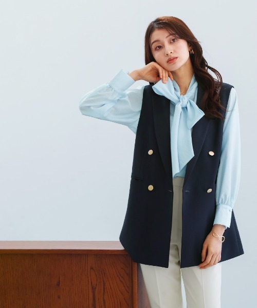 White Collection(ホワイトコレクション)の「【 華やかに彩る 】シャイニーシアー・BIGリボンボウタイブラウス(シャツ/ブラウス・レディース・レモンイエロー/コーラルピンク/サックスブルー・L/M/S)」の11枚目の写真