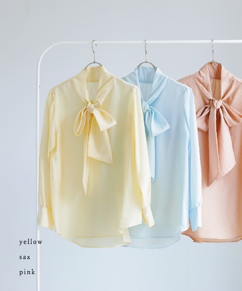 White Collection(ホワイトコレクション)の「【 華やかに彩る 】シャイニーシアー・BIGリボンボウタイブラウス(シャツ/ブラウス・レディース・レモンイエロー/コーラルピンク/サックスブルー・L/M/S)」の20枚目の写真