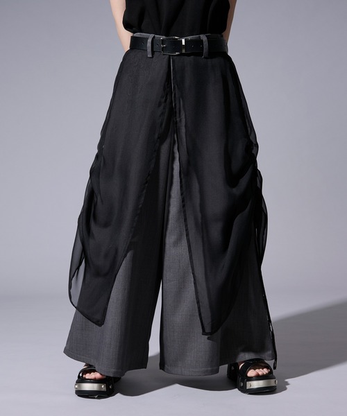 Ellno Loset（エルノロゼット）の「ドロストシアーレイヤードパンツ（スラックス・メンズ・ブラック/グレー・LARGE/MEDIUM/SMALL/X-SMALL）」の7枚目の写真