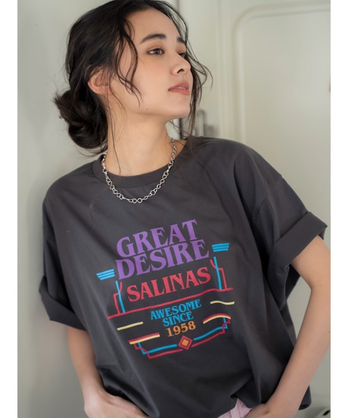Ungrid（アングリッド）の「GREAT DESIRE Tee（Tシャツ/カットソー・レディース・ピンク/オフホワイト/チャコールグレー・FREE）」の2枚目の写真