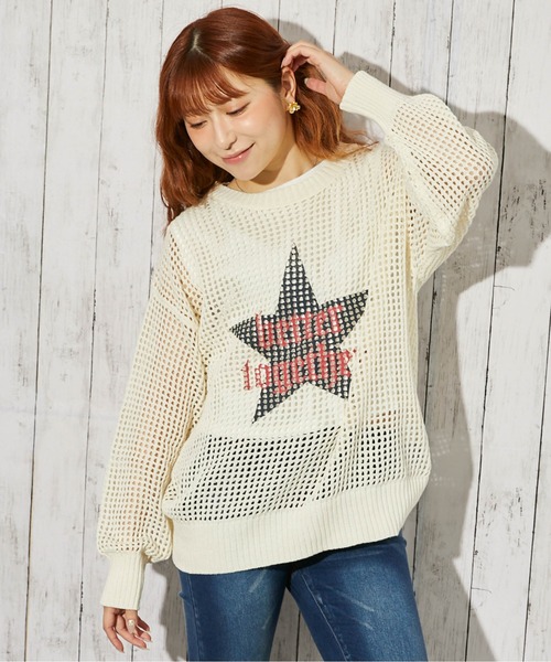 GORGE(ゴージ)の「《メッシュ・星ロゴ》ニット/カジュアル×ストリート/春夏秋/全2色(ニット/セーター・レディース・ネイビー/アイボリー・F)」の3枚目の写真